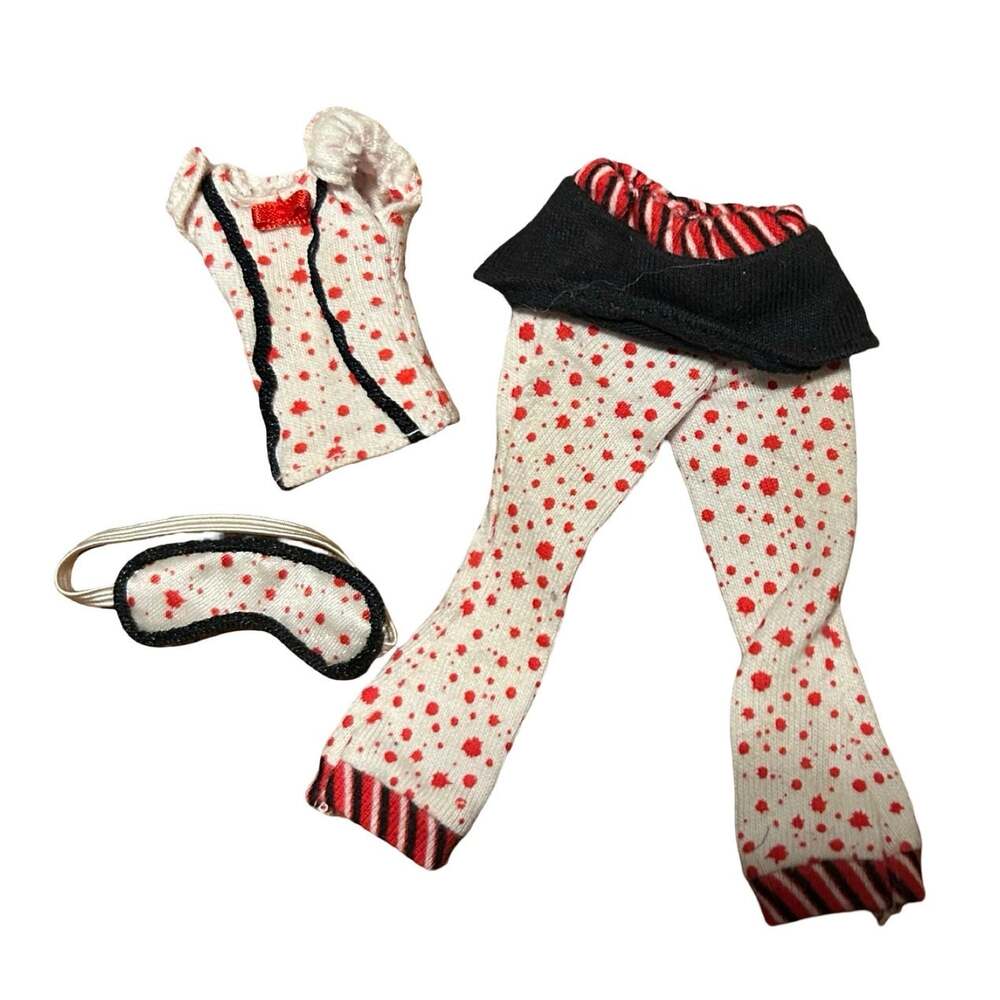 Monster High Ghoulia Yelps Dead Tired Pajama Pants Top Eye Mask Red White Black